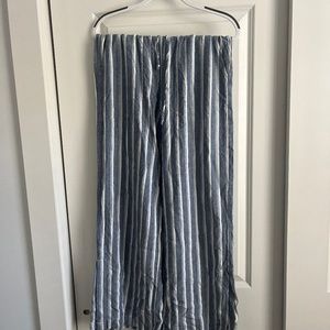 Blue and white striped linen blend pants